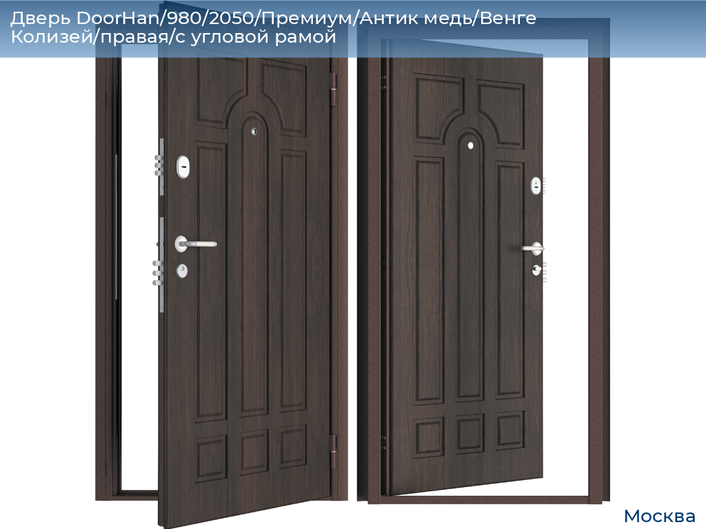 Дверь DoorHan/980/2050/Премиум/Антик медь/Венге Колизей/правая/с угловой рамой, 