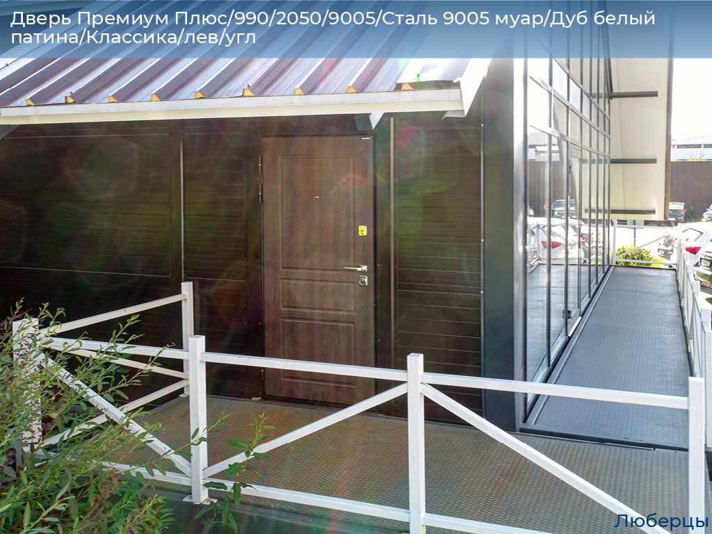 Дверь Премиум Плюс/990/2050/9005/Сталь 9005 муар/Дуб белый патина/Классика/лев/угл, lyubertsy.doorhan.ru